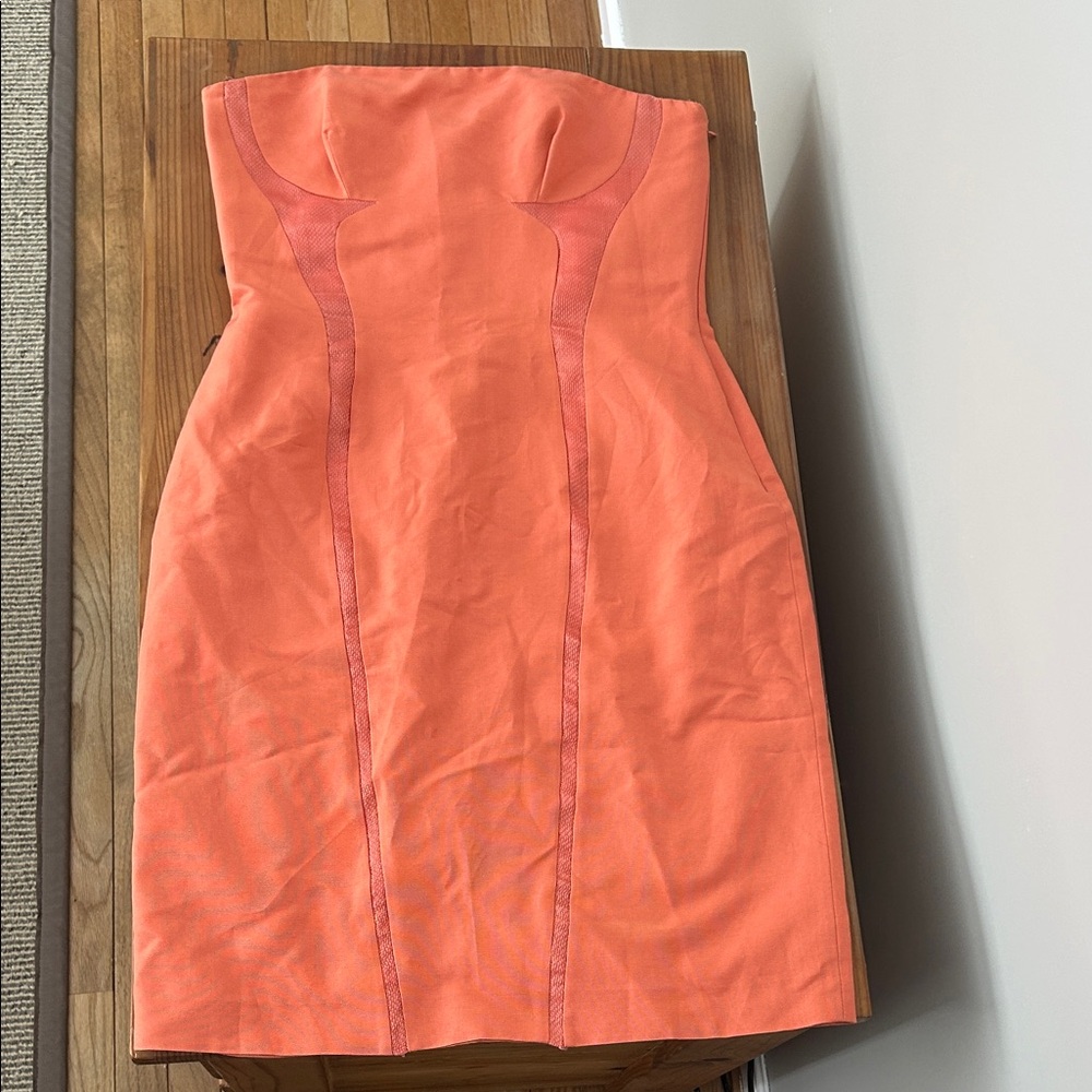 Designer Strapless Orange Dress